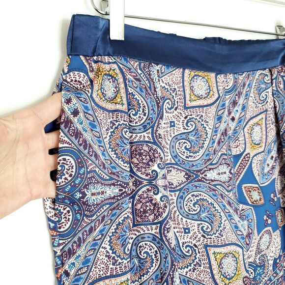 Elevenses Ines Wide Leg High Rise Pants M Blue Paisley Palazzo Flowy Resort - Picture 6 of 12